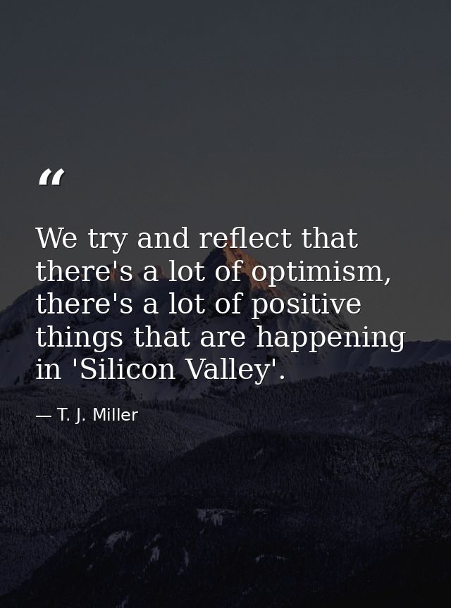 We try and reflect that there's a lot of optimism, there's a lot of positive things that are happening in 'Silicon Valle — T. J. Miller