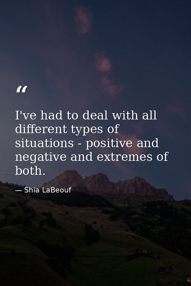 I've had to deal with all different types of situations - positive and negative and extremes of both. — Shia LaBeouf