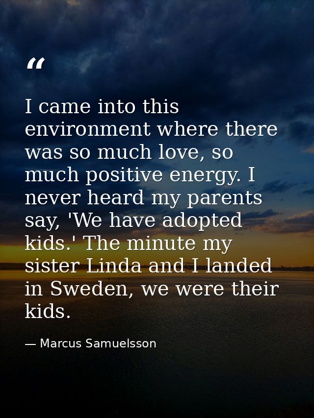 I came into this environment where there was so much love, so much positive energy. I never heard my parents say, 'We ha — Marcus Samuelsson