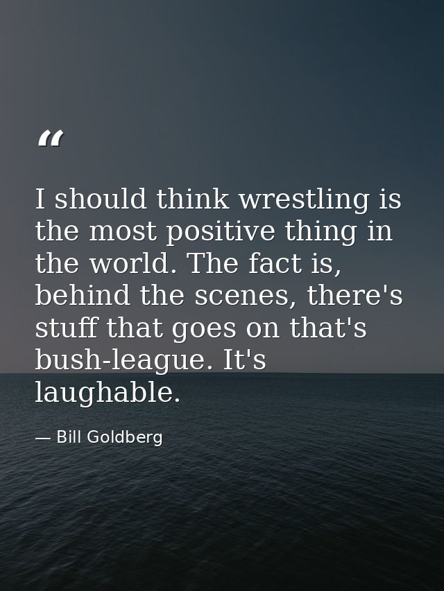 I should think wrestling is the most positive thing in the world. The fact is, behind the scenes, there's stuff that goe — Bill Goldberg
