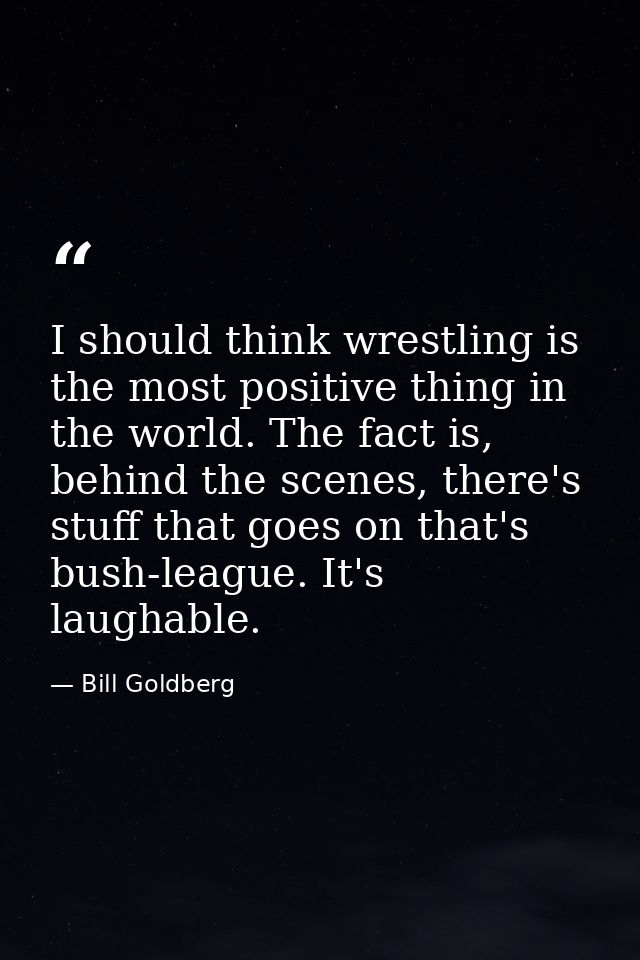 I should think wrestling is the most positive thing in the world. The fact is, behind the scenes, there's stuff that goe — Bill Goldberg