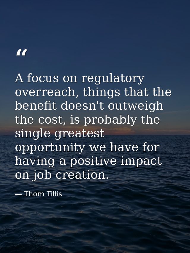 A focus on regulatory overreach, things that the benefit doesn't outweigh the cost, is probably the single greatest oppo — Thom Tillis