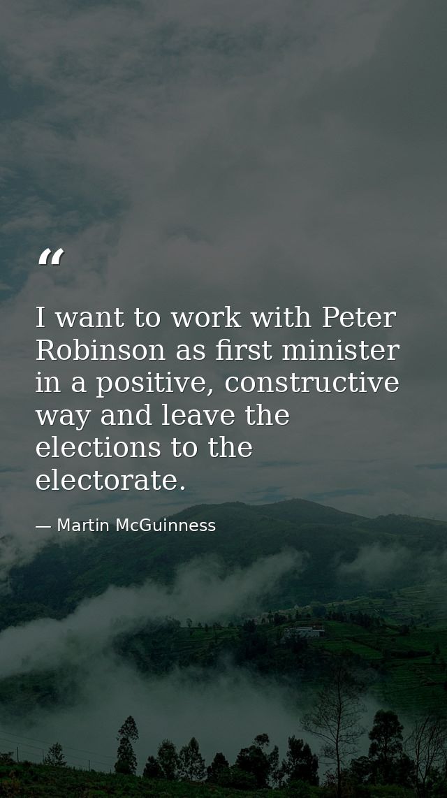 I want to work with Peter Robinson as first minister in a positive, constructive way and leave the elections to the elec — Martin McGuinness