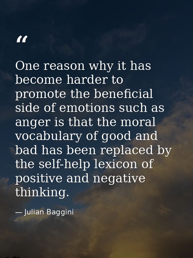 One reason why it has become harder to promote the beneficial side of emotions such as anger is that the moral vocabular — Julian Baggini