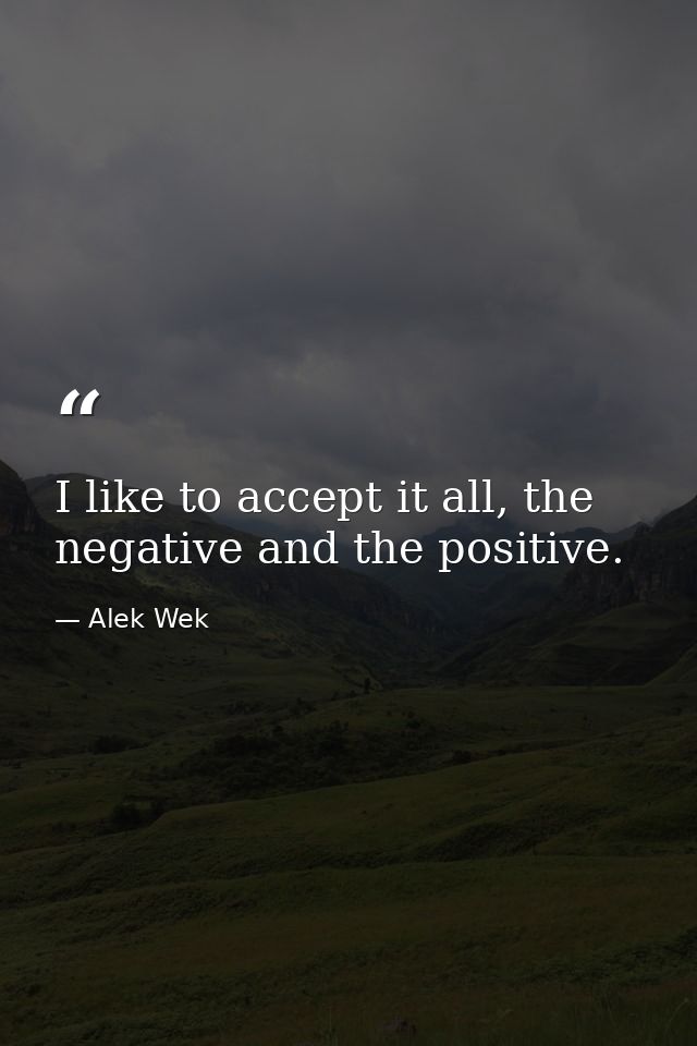 I like to accept it all, the negative and the positive. — Alek Wek
