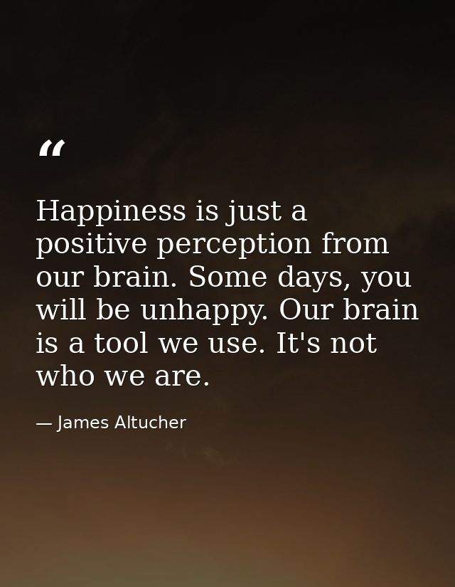 Happiness is just a positive perception from our brain. Some days, you will be unhappy. Our brain is a tool we use. It's — James Altucher