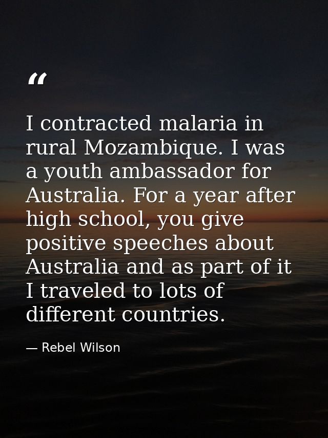 I contracted malaria in rural Mozambique. I was a youth ambassador for Australia. For a year after high school, you give — Rebel Wilson