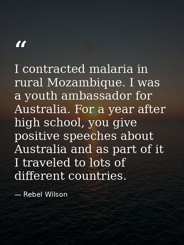 I contracted malaria in rural Mozambique. I was a youth ambassador for Australia. For a year after high school, you give — Rebel Wilson