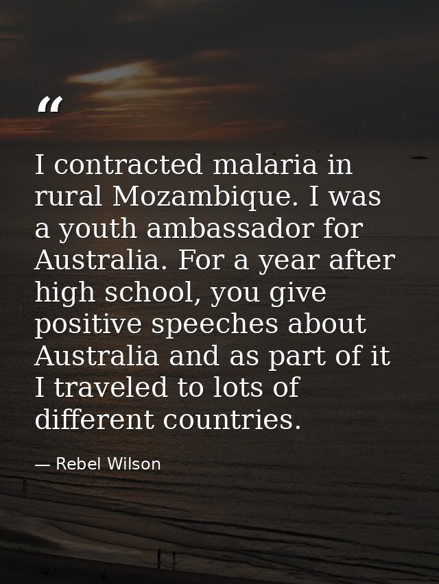 I contracted malaria in rural Mozambique. I was a youth ambassador for Australia. For a year after high school, you give — Rebel Wilson