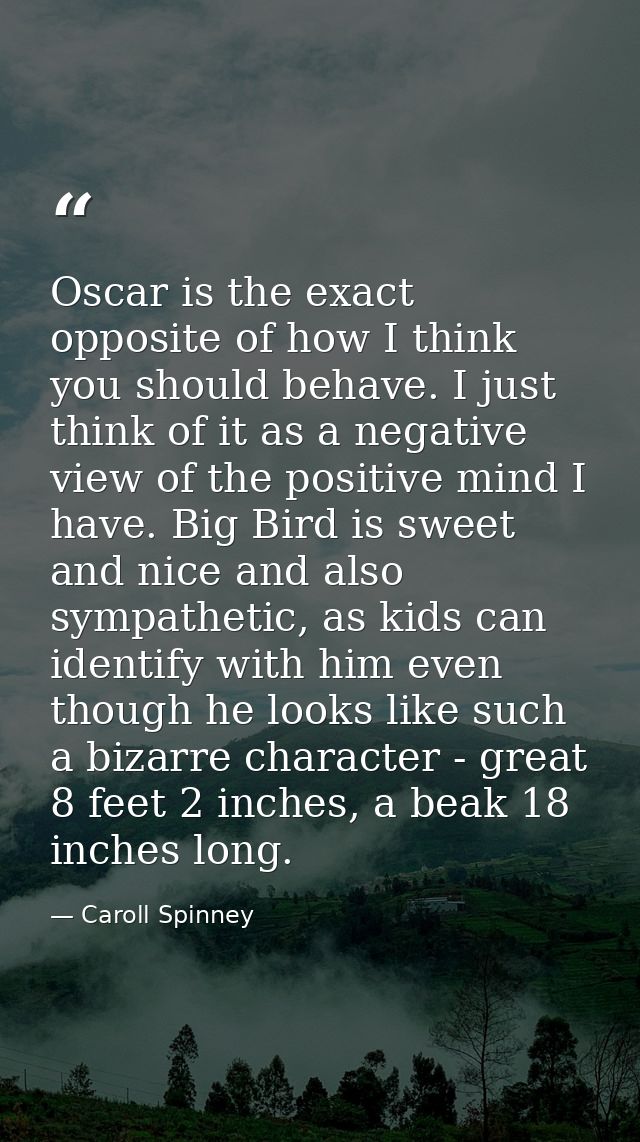 Oscar is the exact opposite of how I think you should behave. I just think of it as a negative view of the positive mind — Caroll Spinney