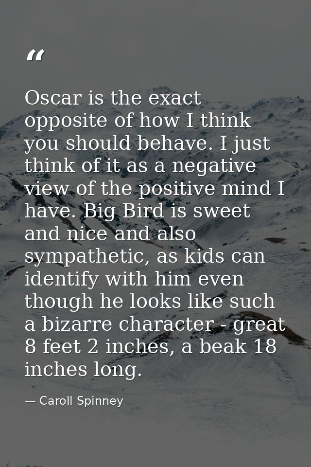 Oscar is the exact opposite of how I think you should behave. I just think of it as a negative view of the positive mind — Caroll Spinney