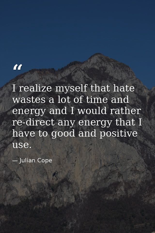 I realize myself that hate wastes a lot of time and energy and I would rather re-direct any energy that I have to good a — Julian Cope
