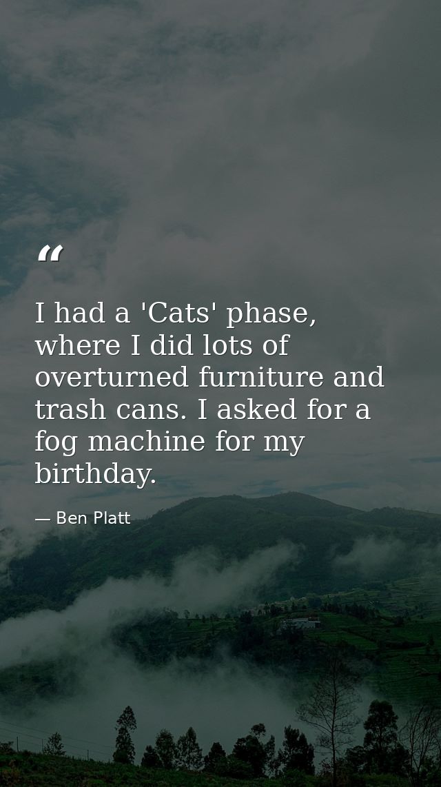 I had a 'Cats' phase, where I did lots of overturned furniture and trash cans. I asked for a fog machine for my birthday — Ben Platt