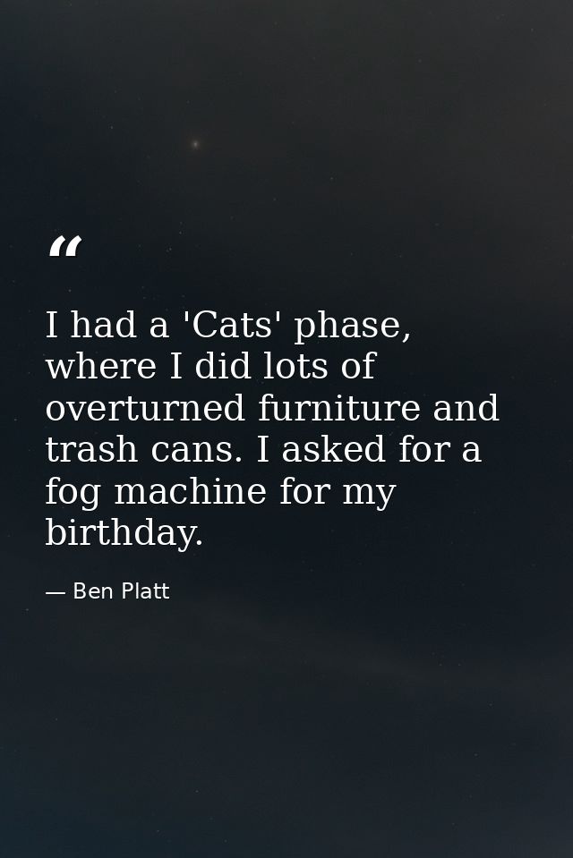 I had a 'Cats' phase, where I did lots of overturned furniture and trash cans. I asked for a fog machine for my birthday — Ben Platt