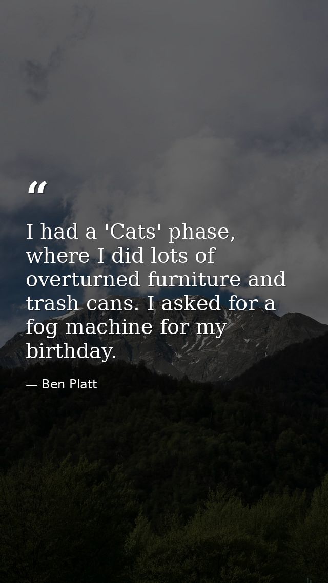 I had a 'Cats' phase, where I did lots of overturned furniture and trash cans. I asked for a fog machine for my birthday — Ben Platt
