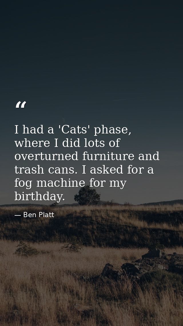 I had a 'Cats' phase, where I did lots of overturned furniture and trash cans. I asked for a fog machine for my birthday — Ben Platt