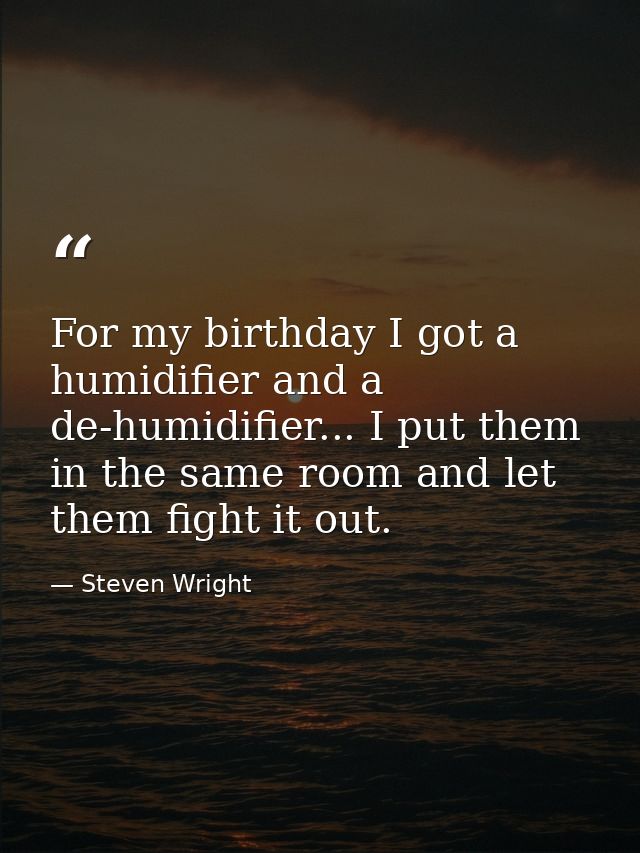 For my birthday I got a humidifier and a de-humidifier... I put them in the same room and let them fight it out. — Steven Wright