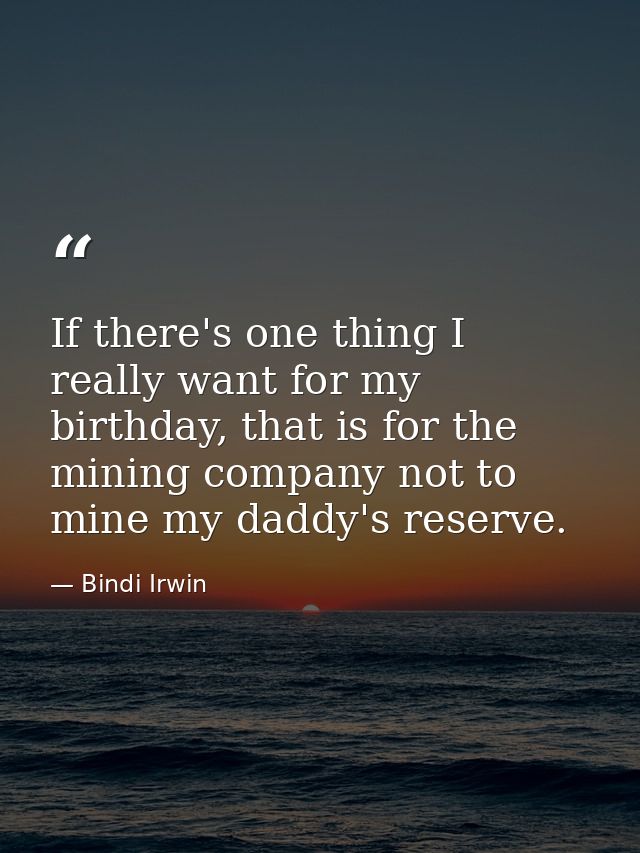 If there's one thing I really want for my birthday, that is for the mining company not to mine my daddy's reserve. — Bindi Irwin