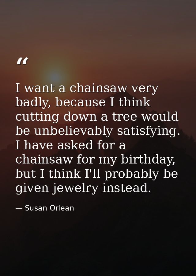 I want a chainsaw very badly, because I think cutting down a tree would be unbelievably satisfying. I have asked for a c — Susan Orlean