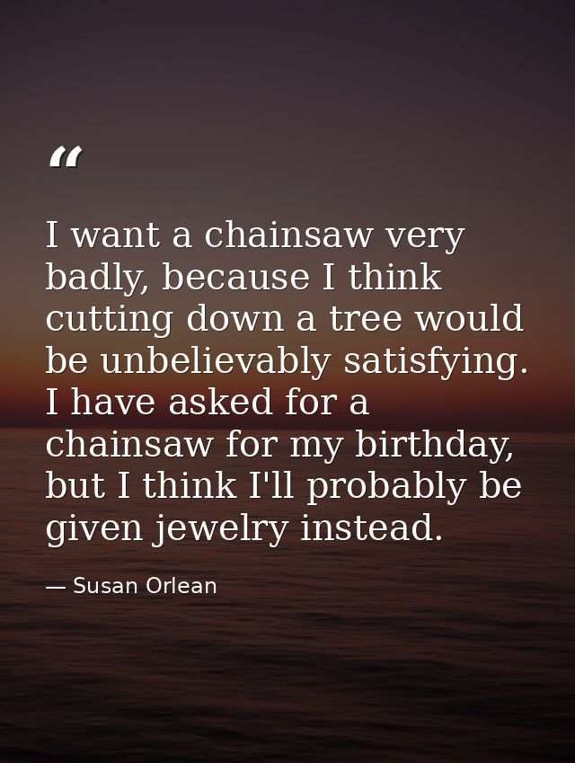 I want a chainsaw very badly, because I think cutting down a tree would be unbelievably satisfying. I have asked for a c — Susan Orlean