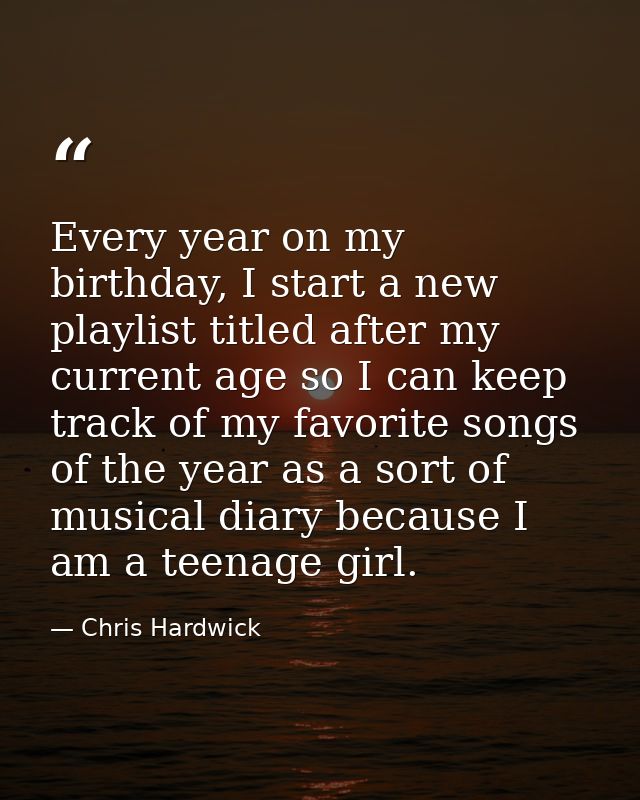 Every year on my birthday, I start a new playlist titled after my current age so I can keep track of my favorite songs o — Chris Hardwick