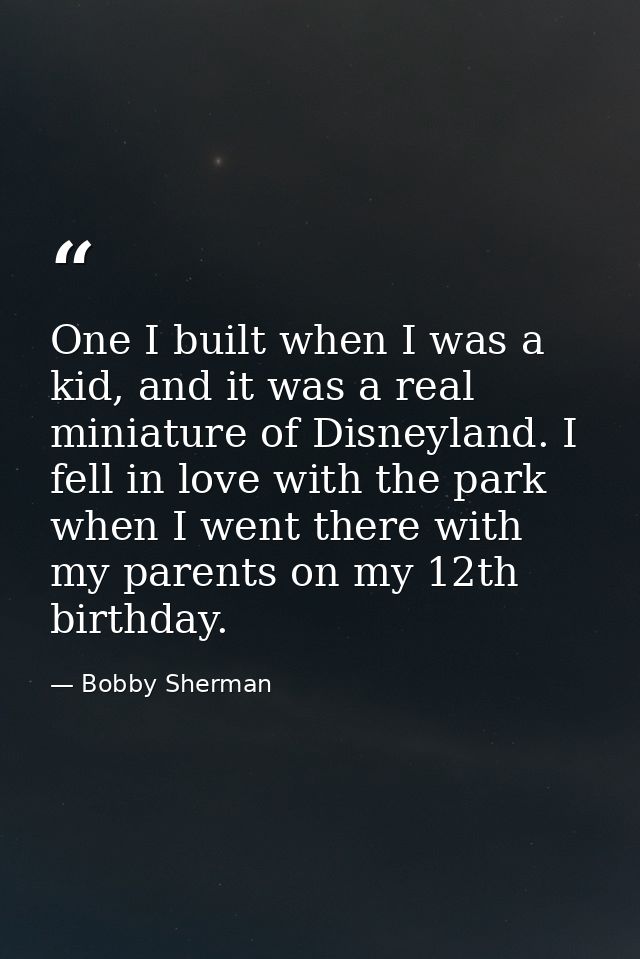 One I built when I was a kid, and it was a real miniature of Disneyland. I fell in love with the park when I went there  — Bobby Sherman