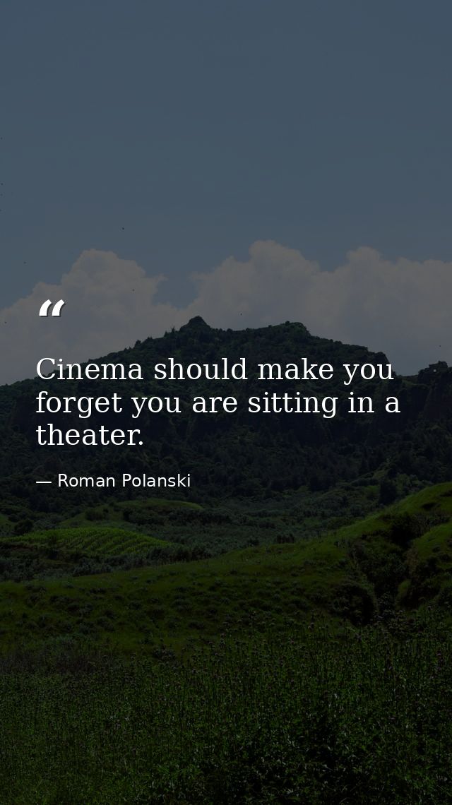 Cinema should make you forget you are sitting in a theater. — Roman Polanski