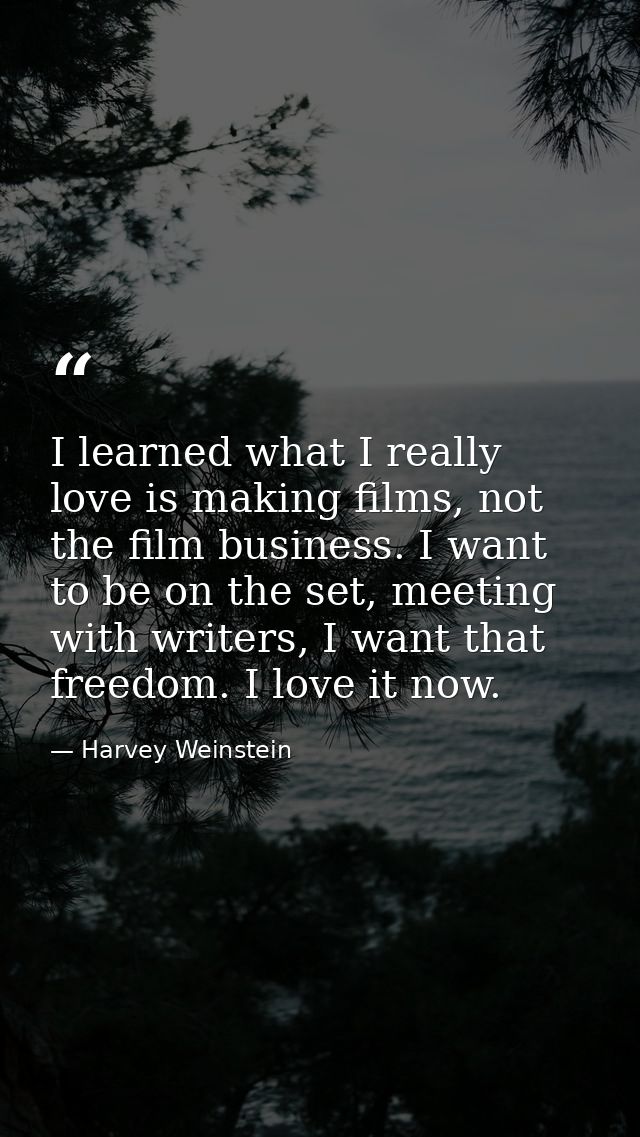 I learned what I really love is making films, not the film business. I want to be on the set, meeting with writers, I wa — Harvey Weinstein