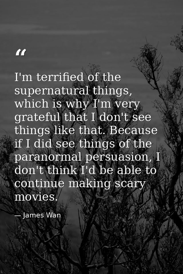 I'm terrified of the supernatural things, which is why I'm very grateful that I don't see things like that. Because if I — James Wan