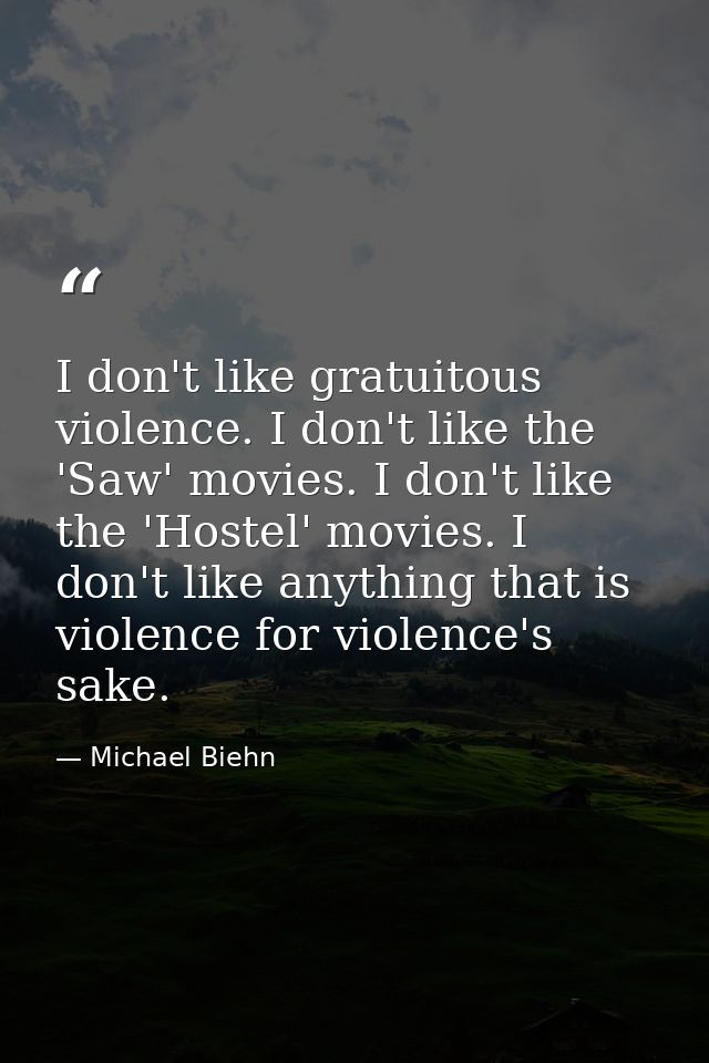 I don't like gratuitous violence. I don't like the 'Saw' movies. I don't like the 'Hostel' movies. I don't like anything — Michael Biehn