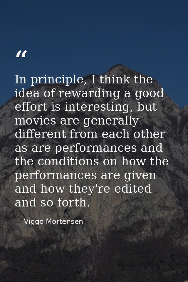 In principle, I think the idea of rewarding a good effort is interesting, but movies are generally different from each o — Viggo Mortensen