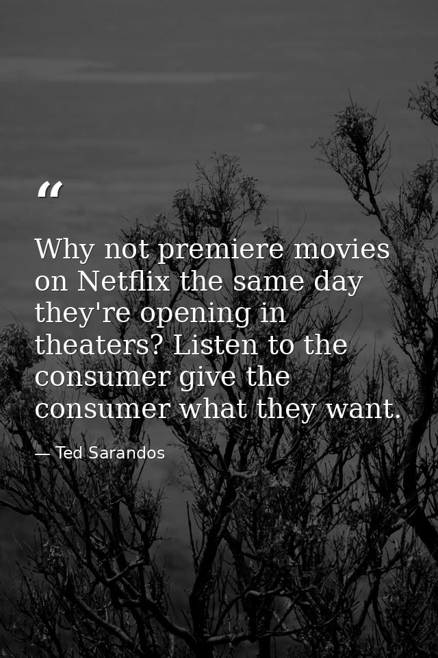 Why not premiere movies on Netflix the same day they're opening in theaters? Listen to the consumer give the consumer wh — Ted Sarandos