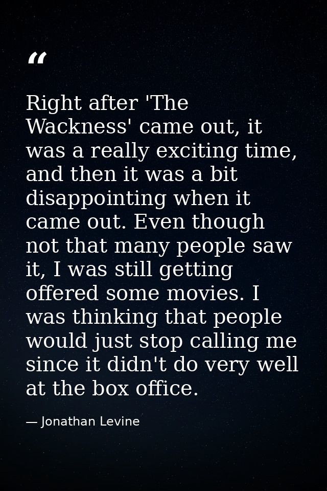 Right after 'The Wackness' came out, it was a really exciting time, and then it was a bit disappointing when it came out — Jonathan Levine
