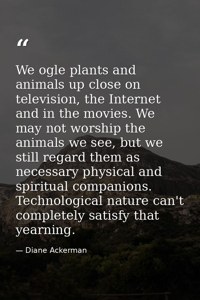 We ogle plants and animals up close on television, the Internet and in the movies. We may not worship the animals we see — Diane Ackerman