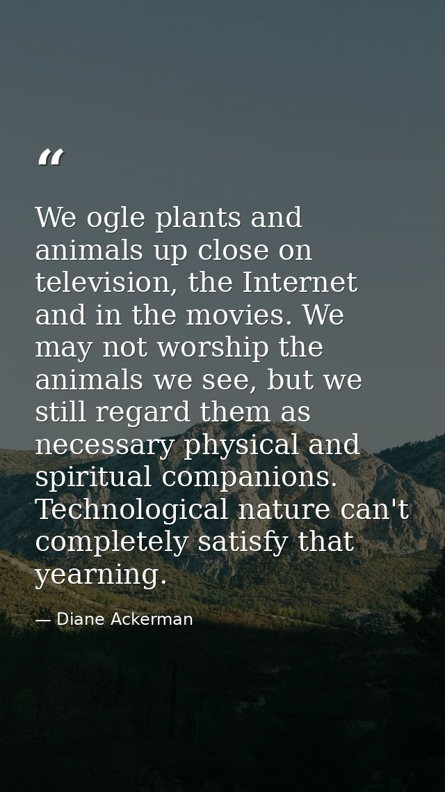 We ogle plants and animals up close on television, the Internet and in the movies. We may not worship the animals we see — Diane Ackerman