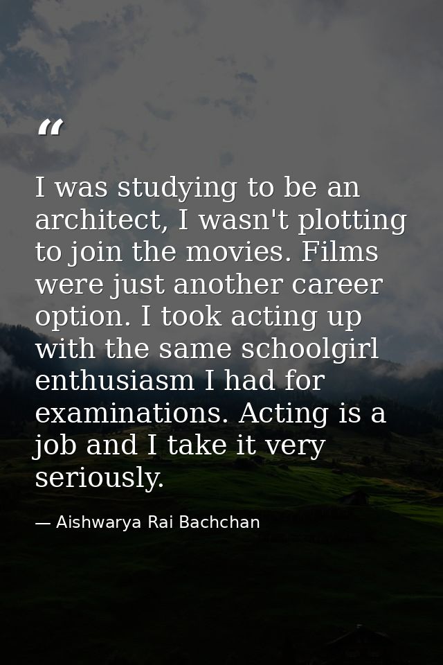 I was studying to be an architect, I wasn't plotting to join the movies. Films were just another career option. I took a — Aishwarya Rai Bachchan