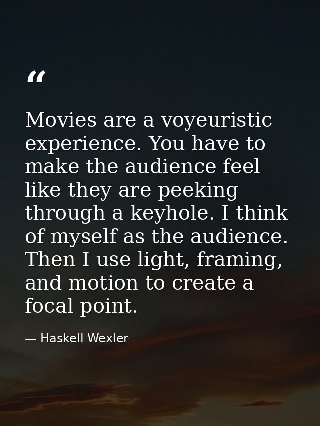 Movies are a voyeuristic experience. You have to make the audience feel like they are peeking through a keyhole. I think — Haskell Wexler