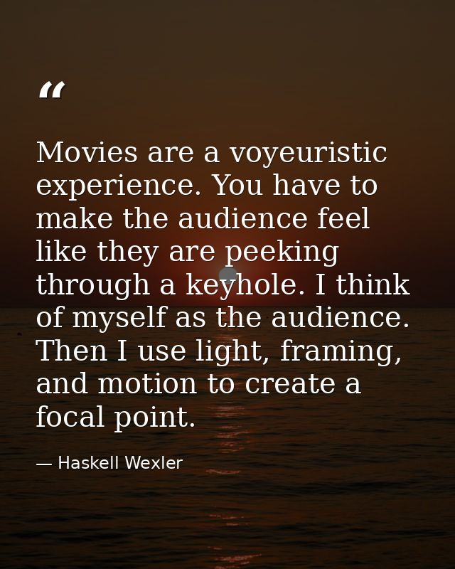Movies are a voyeuristic experience. You have to make the audience feel like they are peeking through a keyhole. I think — Haskell Wexler