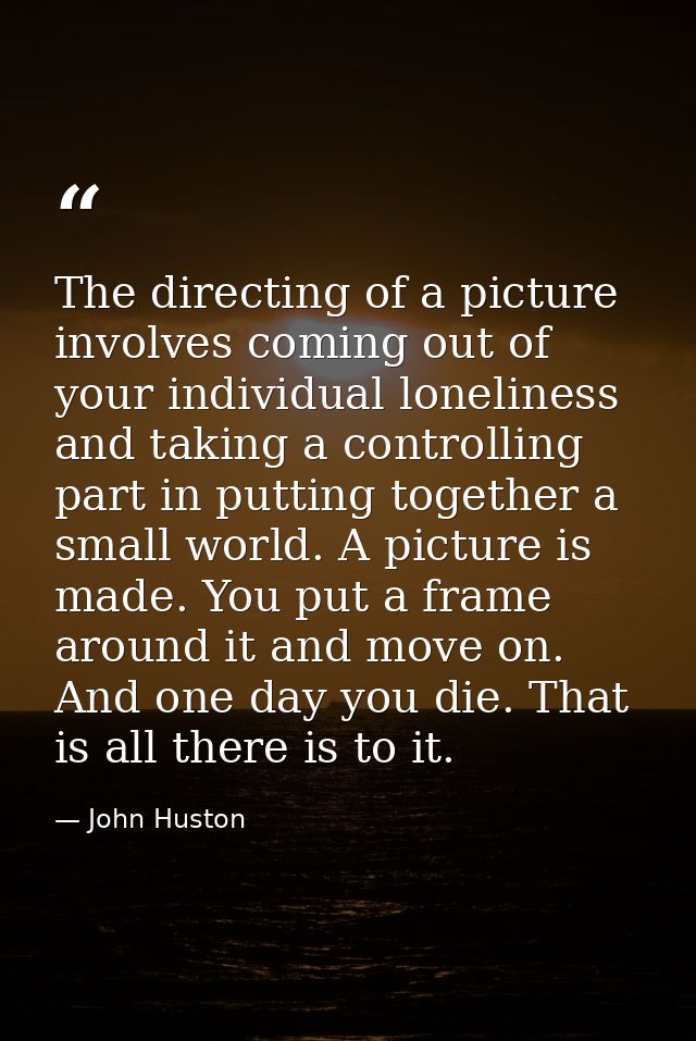 The directing of a picture involves coming out of your individual loneliness and taking a controlling part in putting to — John Huston