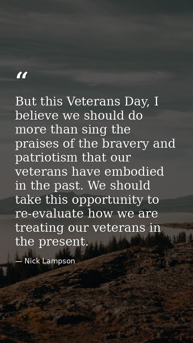 But this Veterans Day, I believe we should do more than sing the praises of the bravery and patriotism that our veterans — Nick Lampson