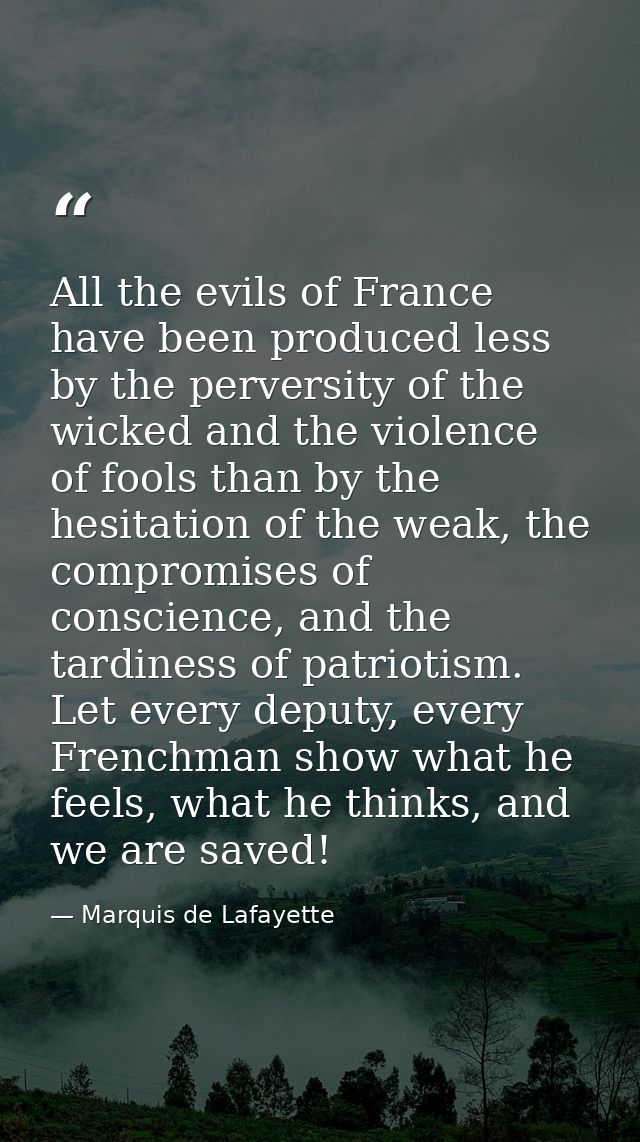All the evils of France have been produced less by the perversity of the wicked and the violence of fools than by the he — Marquis de Lafayette
