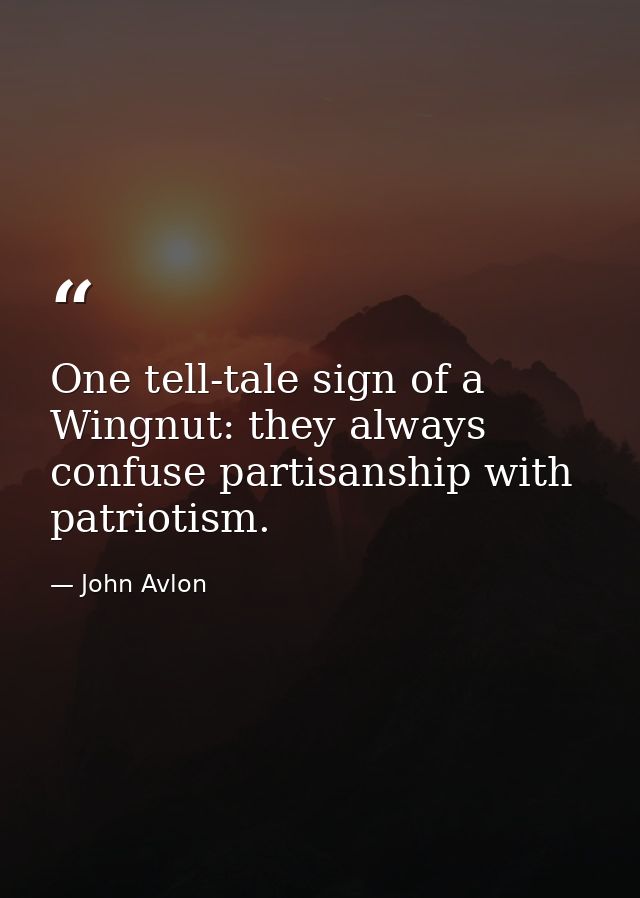 One tell-tale sign of a Wingnut: they always confuse partisanship with patriotism. — John Avlon