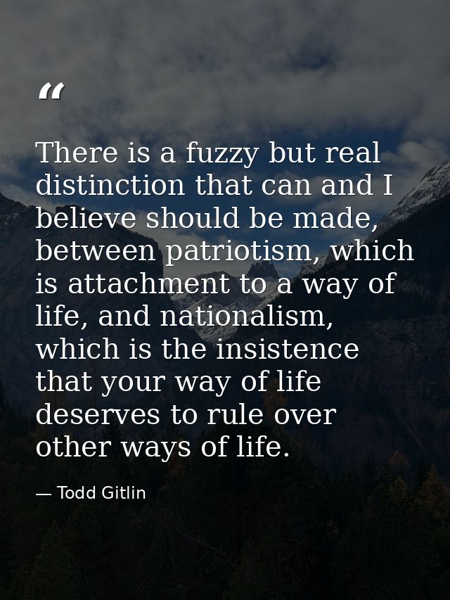 There is a fuzzy but real distinction that can and I believe should be made, between patriotism, which is attachment to  — Todd Gitlin