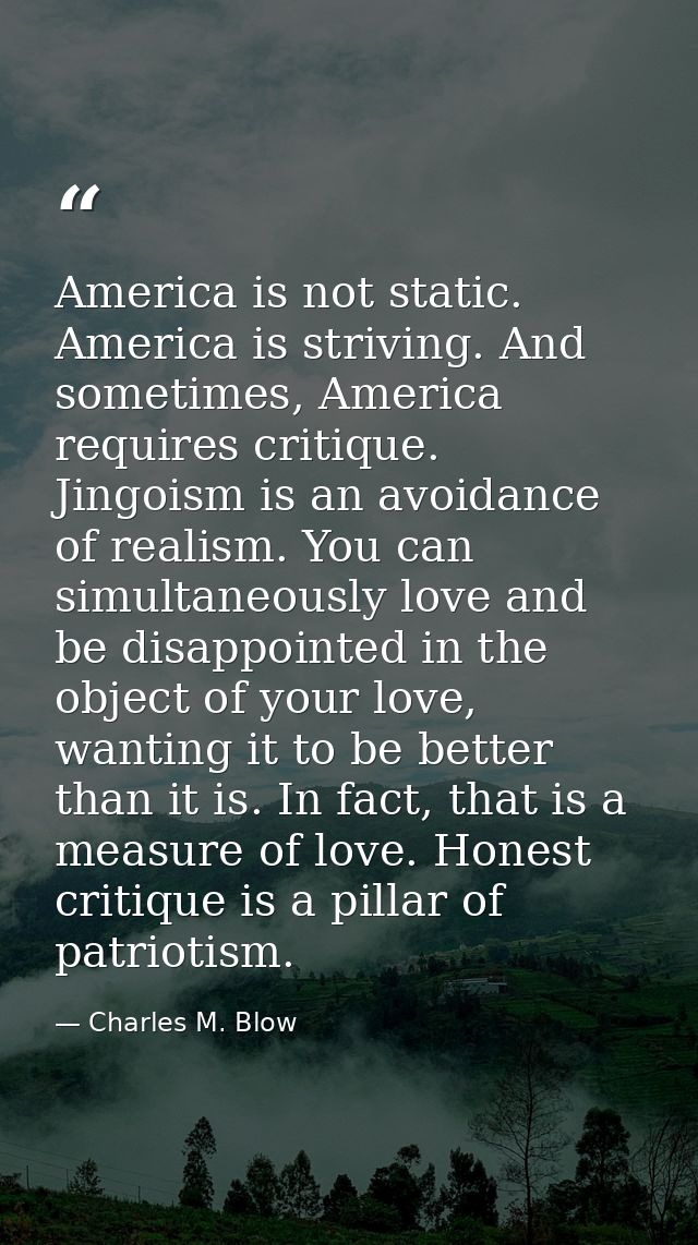 America is not static. America is striving. And sometimes, America requires critique. Jingoism is an avoidance of realis — Charles M. Blow