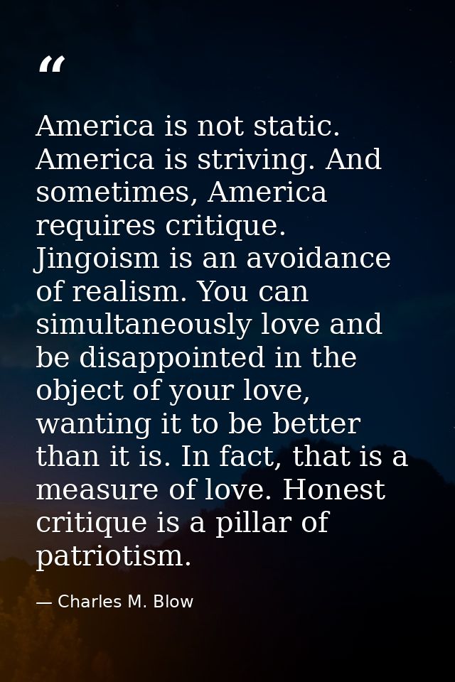 America is not static. America is striving. And sometimes, America requires critique. Jingoism is an avoidance of realis — Charles M. Blow
