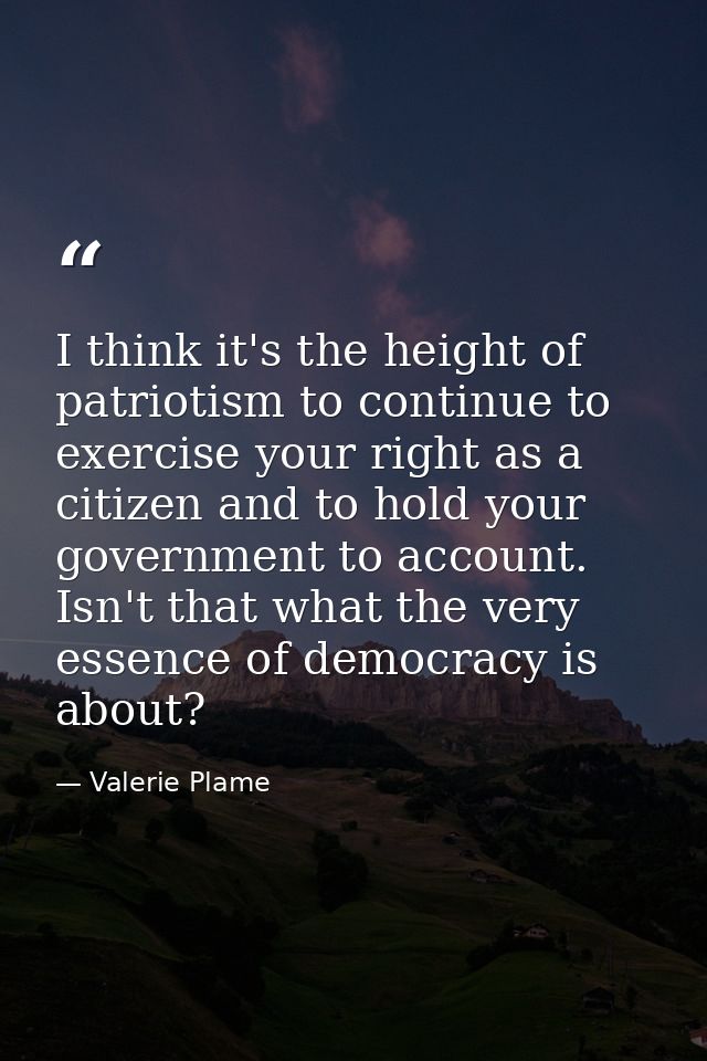 I think it's the height of patriotism to continue to exercise your right as a citizen and to hold your government to acc — Valerie Plame