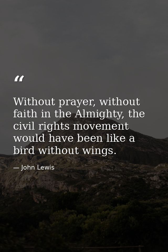 Without prayer, without faith in the Almighty, the civil rights movement would have been like a bird without wings. — John Lewis