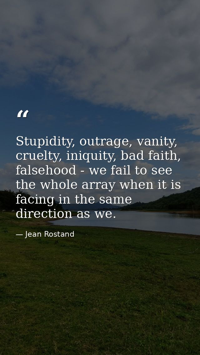 Stupidity, outrage, vanity, cruelty, iniquity, bad faith, falsehood - we fail to see the whole array when it is facing i — Jean Rostand
