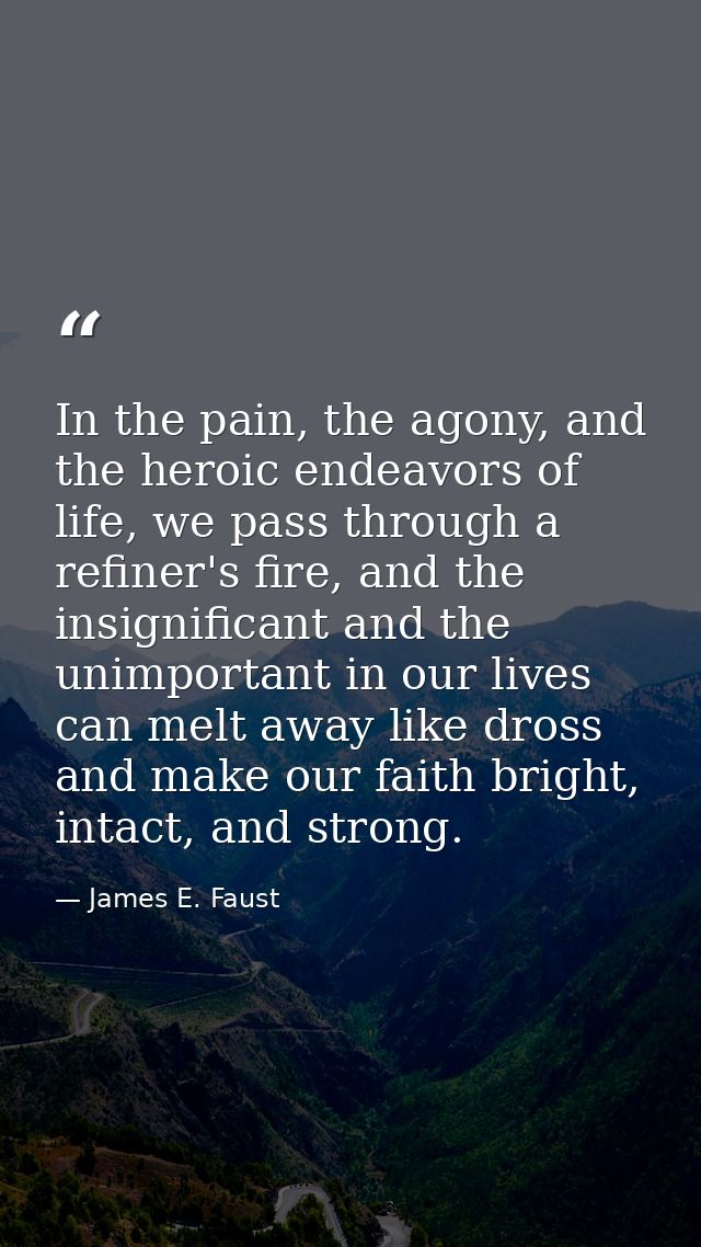 In the pain, the agony, and the heroic endeavors of life, we pass through a refiner's fire, and the insignificant and th — James E. Faust