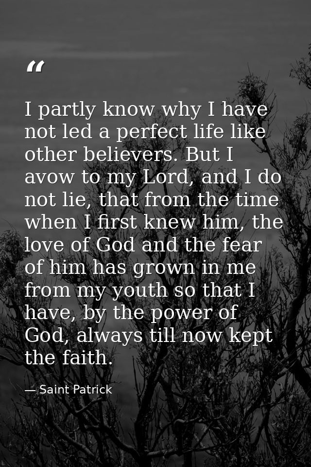 I partly know why I have not led a perfect life like other believers. But I avow to my Lord, and I do not lie, that from — Saint Patrick